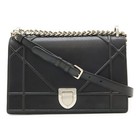 Christian Dior Diorama chain shoulder  clutch bag in black leather Silver