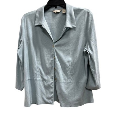 J.Jill Pastel blue micro fiber 3/4 sleeve button front blouse elevated SZ L
