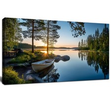Large Green Landscape Canvas Wall Art for Living Room Forest Lake Sunset Canv...