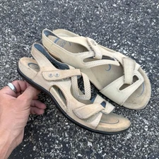 Abeo Crescent Beige Leather BIO System Ankle Strap Sandals Sz. 7 Adjustable