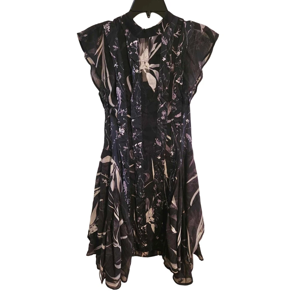 Vestido midi floral All Saints $429 Freya Venetia negro gris aleteo Slv ¡PRÍSTINO! Foto 3 de 4
