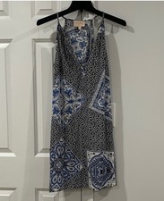 Skies Are Blue Floral Print Sleeveless Midi Dress Blue Black Women s Small