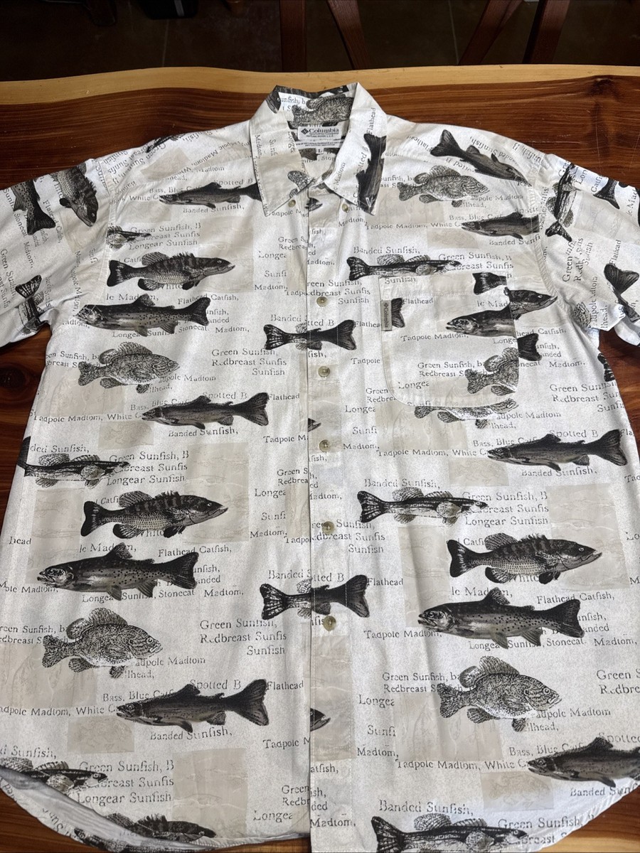 Vintage Columbia Sportswear Fish Print Button Up Shirt Mens Large Cotton Angler View 2
