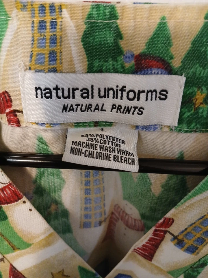 Women’s Size L Natural Uniforms Scrub Top Christmas Medical Uniform Theme - Image 2 of 3