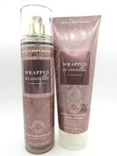 BATH BODY WORKS WRAPPED IN VANILLA FRAGRANCE MIST BODY CREAM SET