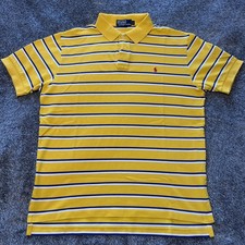 Polo Ralph Lauren Men's Short Sleeve Polo Shirt Large Yellow Stripes 100 Cotton