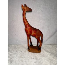 Hand Carved Wooden Giraffe Figurine Animal Statue Red Brown Patina Rustic Decor