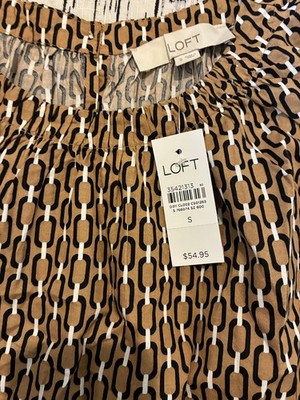 Loft Brown Black  Chain Link Print Ruffle Sleeve Blouse Small S -$54.95 - new! 
