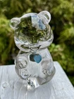 Vintage 90s Fenton Glass Bear March Birthstone Aquamarine Figurine