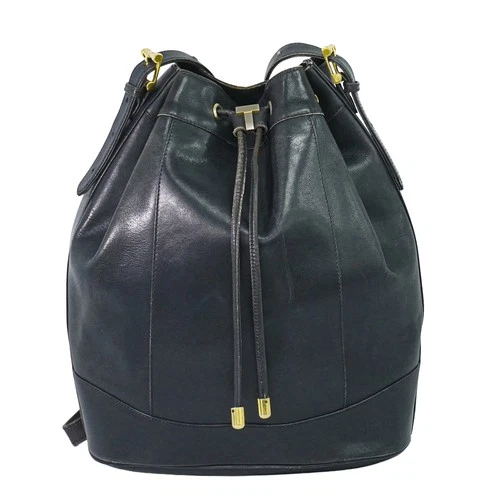 TIFFANY & Co. Leather Drawstring Shoulder Crossbody Bag Black Gold
