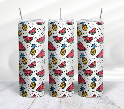 Tropical Fruits Tumbler 20 Oz Pineapple & Watermelon Stainless Steel Summer Cup