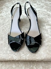CALVIN KLEIN Black Patent Slingbacks  Chic Peep-Toe Heels - Size 8.5