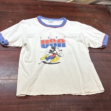 Vintage Disney Character Fashions 1984 Mickey Mouse USA Ringer T-Shirt Size L
