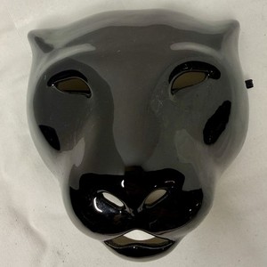 Vintage 80s  signed Ceramic Black Cat Eyes Panther Mask Wall Hanging Jungle