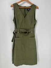 Maeve Anthropologie Dress Womens 14 Green Oona Utility Sleeveless Belted V Neck