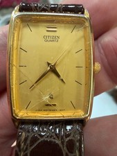 Citizen Quartz Vintage Gold Tone Tank Watch 6031-T20981 KT Cracked Crystal