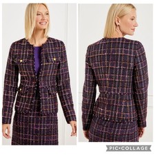 Talbots Midnight Sparkle Plum Tweed Glitter Blazer Jacket 16 Petite 16P