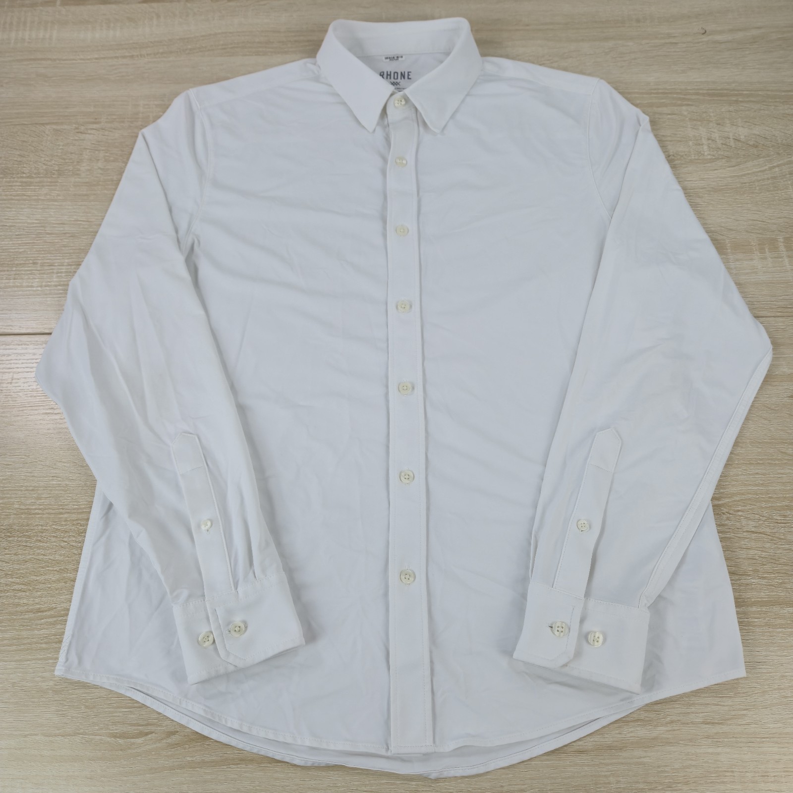 Men's M Rhone Solid White Polyester Long Sleeve B… - image 1