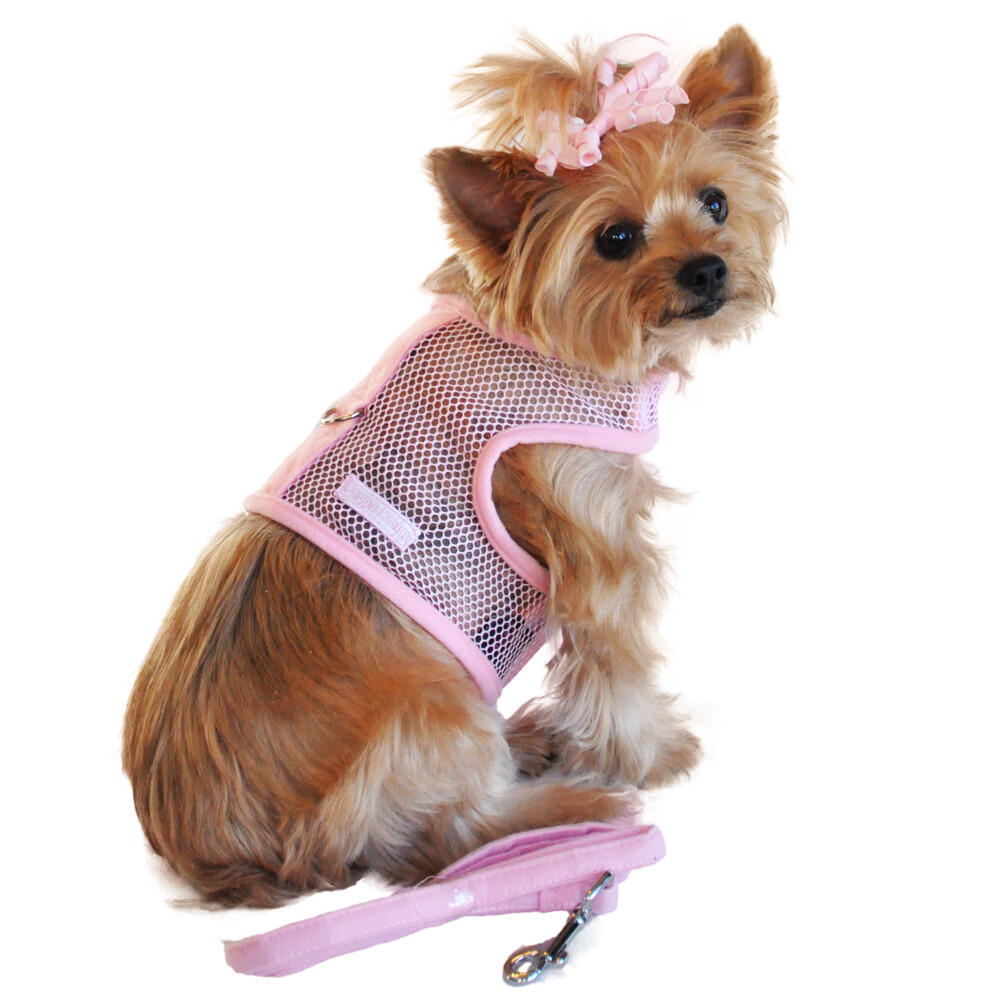 Doggie Design Cool Mesh Dog Netted Harness with Leash Solid Pink