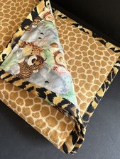 Jungle Baby Quilt Flannel Handmade Animal Print Giraffe Monkey Tiger Elephant
