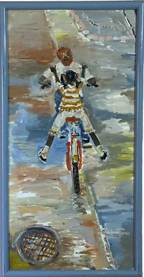 EARLY ANDREW TURNER (1944-2001) ORIG IMPRESSIONIST PAINTING OF YOUTH BIKE RIDING
