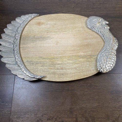 Holz Schneidebrett Tablett mit Zinn Truthahn Kopf & Schwanz Griffe