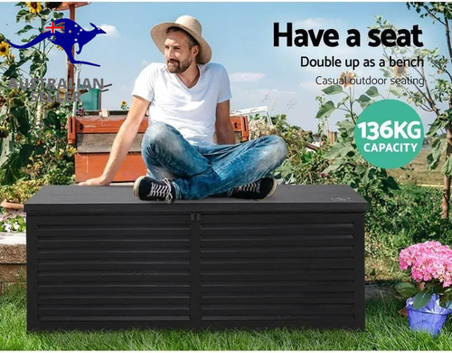 Outdoor Storage Box Container Cabinet Bench, 390L Extra Large Lockable Tool Toy - Picture 7 of 12