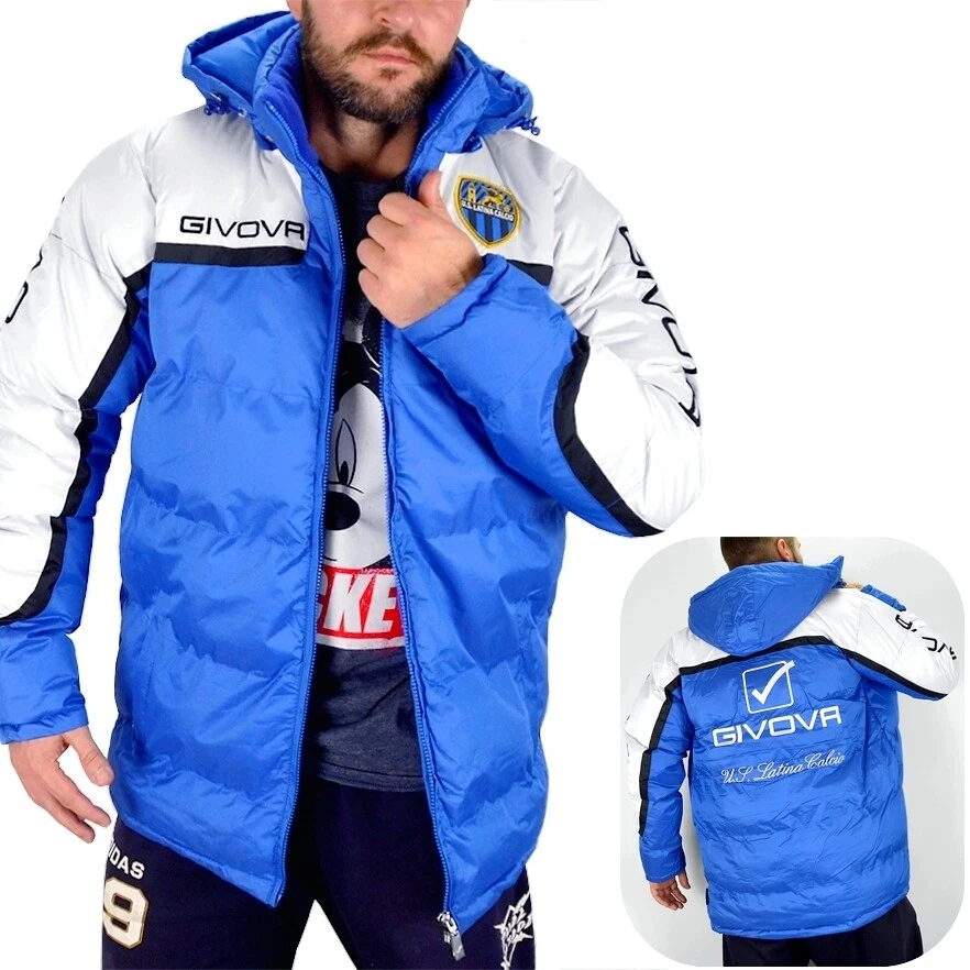 Givova Italy Herren Winter Jacke Mantel Parka Stadion Jacke Steppjacke blau/weiß  | eBay