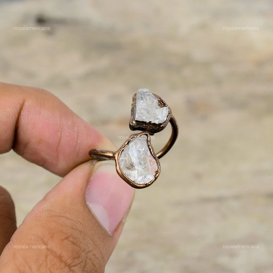 Anillo de promesa artesanal electroformado cobre áspero topacio blanco natural ovalado joyería Foto 4 de 4