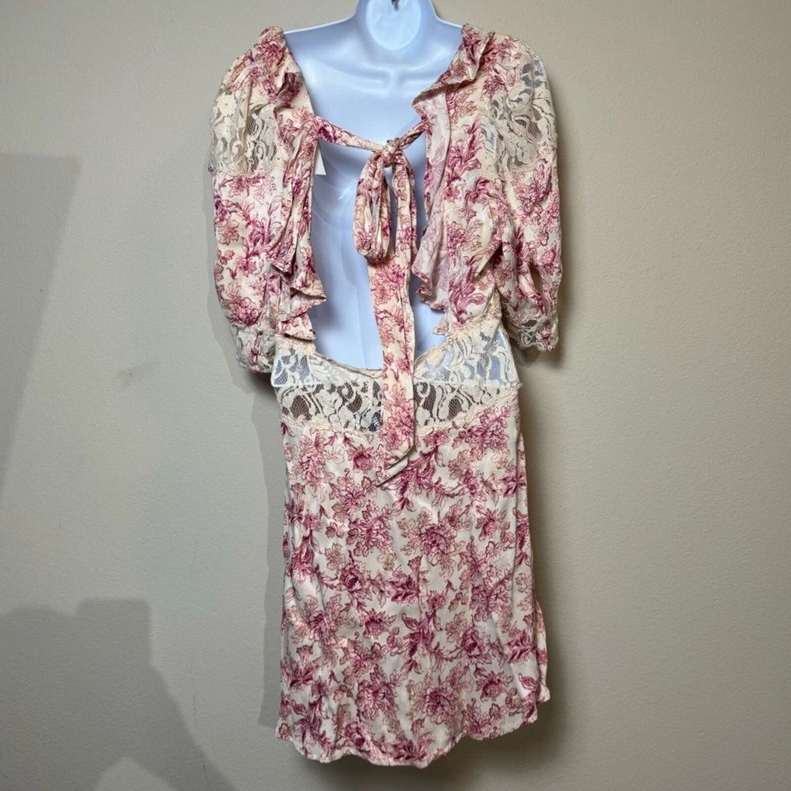 VALENTINO free people Mini abito nuovo senza etichette lucie seta floreale pannello pizzo schiena aperta tg 12