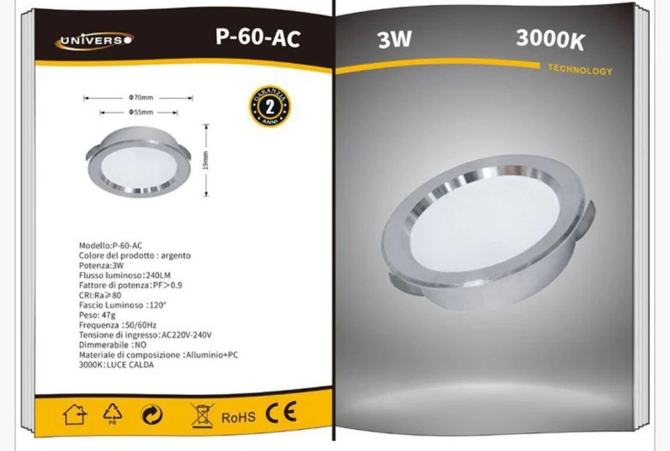 Faretto a led incasso slim 3W luce calda naturale fredda mensole cappa 55mm 220v - Immagine 2 di 4