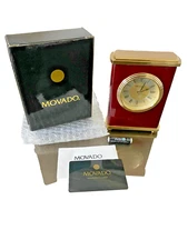 VTG Movado Rosewood Brass Desk Mantle Nightstand Clock NEW w/Box Battery