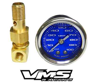 #ad VMS HONDA ACURA 1 1 2quot; 100PSI BLUE FUEL PRESSURE GAUGE LIQUID FILLED 1 8 NPT KIT $42.95