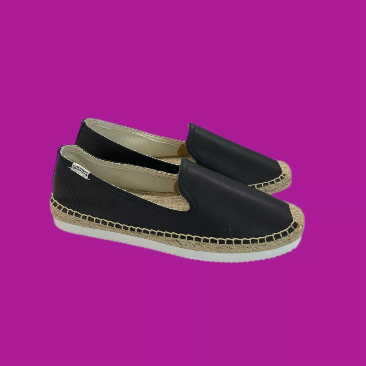Soludos Platform Leather Espadrilles Slight Heels Contrast Stitching UK 5.5