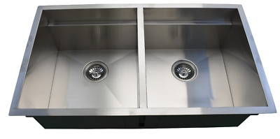 33'' Zero-Radius Undermount Stainless Steel Equal Bowl Kitchen Sink - 10'' Deep