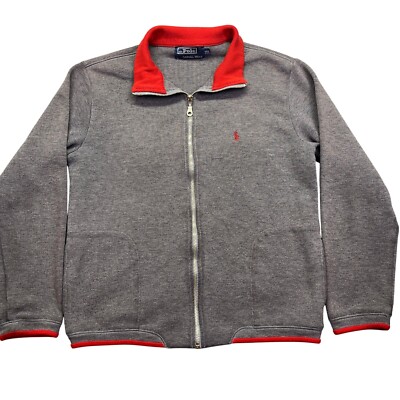 Mini Polo Ralph Lauren Casual Wear Full Zip Jacket Gray Red Trim XXL Kids Barn