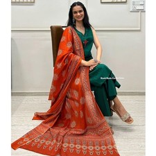 Green Straight Kurta Palazzo With Dupatta Sets, 3 Piece Kurta Set, Salwar Kameez