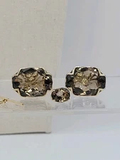 Vintage Gold Plated Smokey Quartz Cufflinks Matching Tie Tack Swank Special Edi.
