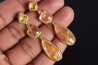 Golden Rutile Quartz Gemstone Drop Dangle Earrings Sterling Silver Women Jewelry