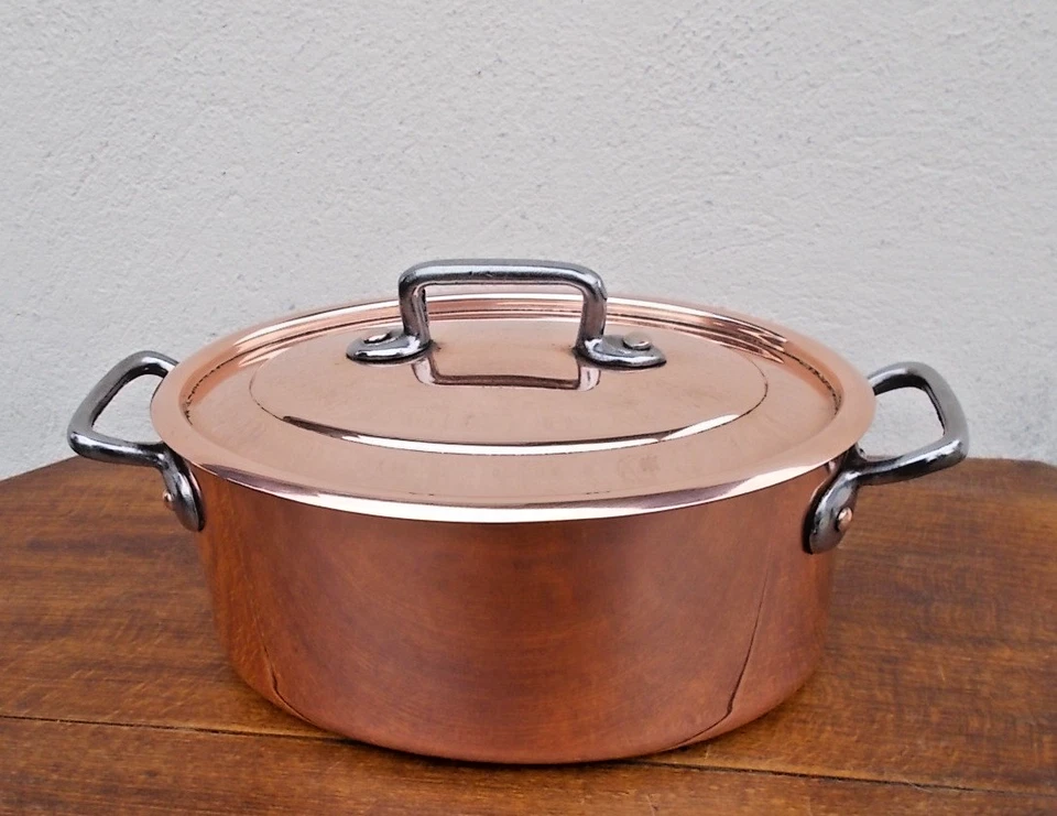 Cocotte ovale cuivre alimentaire BOURGEAT Made in France 20 cm 3.6 Lb TBE - Photo 1/4