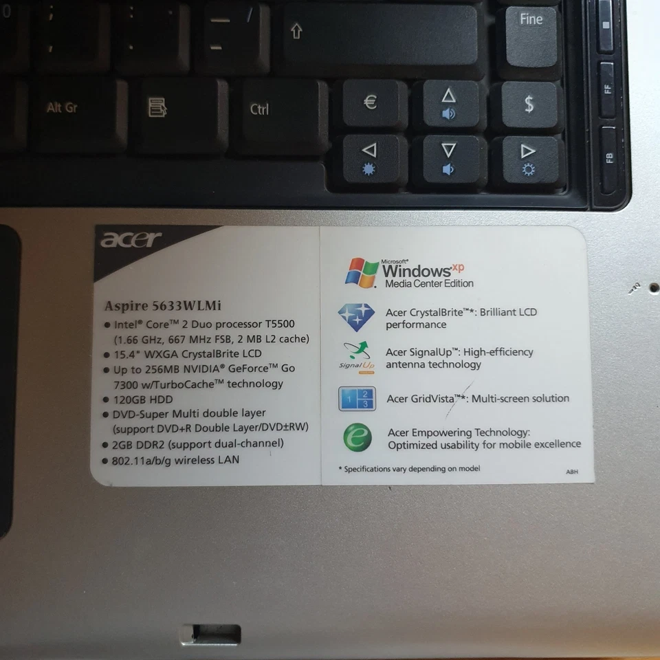 Computer Notebook Acer Aspire 5630 Intel Centrino 40GB HD 2GB RAM 15,4" Usato - Immagine 3 di 4