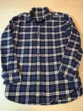 Orvis Flannel Shirt Mens Large Blue Plaid Heavy Thick Flannel Pockets Hike