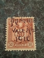 1909 - Peruvian "Definitives of 1916" Brown 5 Centavos (Franqueo Vale Overprint)