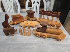 Vintage Solid Wood Wooden Toy Handcrafted Train Set