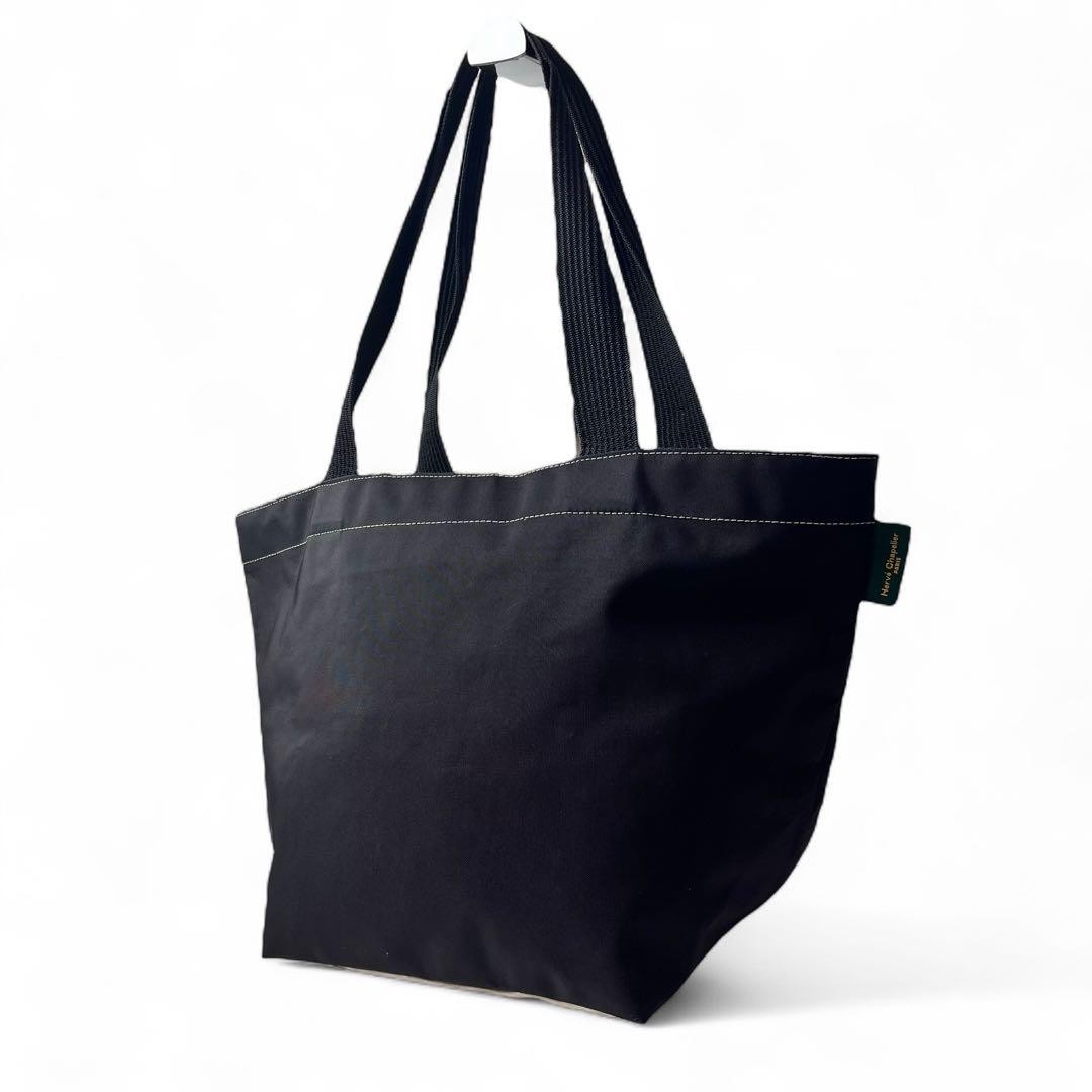 Herve Chapelier Boat-Shaped Tote Bag L Bicolor Black Beige Nylon Authentic