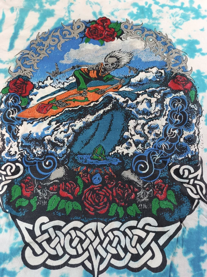 Vintage 90's Skeleton Surfer Crystal Rain Grateful Dead Style Single Stitch - Image 2 of 4