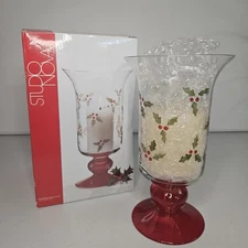 Studio Nova Christmas Holly Berry Red Footed Hurricane Lamp Vtg 2003-2004 NIB