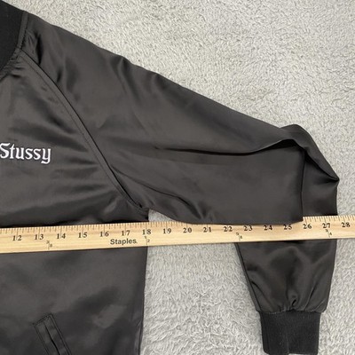 Stussy Bomber Jacket Mens XS Black Satin California Embroidered