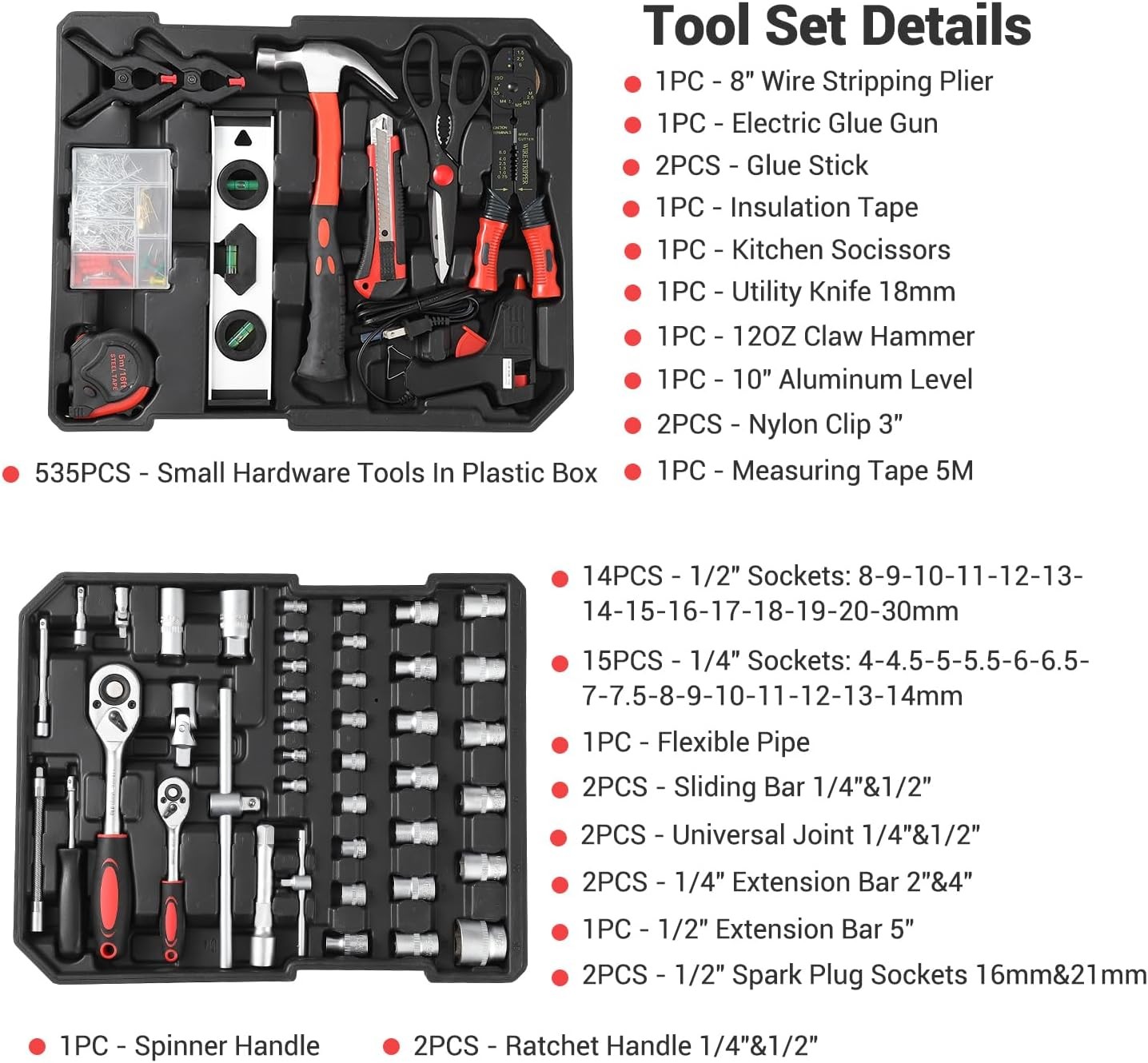 800 PCS Tool Set Mechanics Tool Kit Wrenches Socket Repair Tool Trolley Case Box