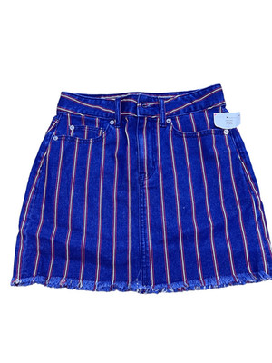 American Eagle raw Hem Striped Hi-Rise Mini Super Stretch Denim Skirt Sz 0